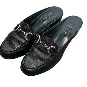 Brighton Black & Dark Brown Croc-Effect Leather Horsebit Mules